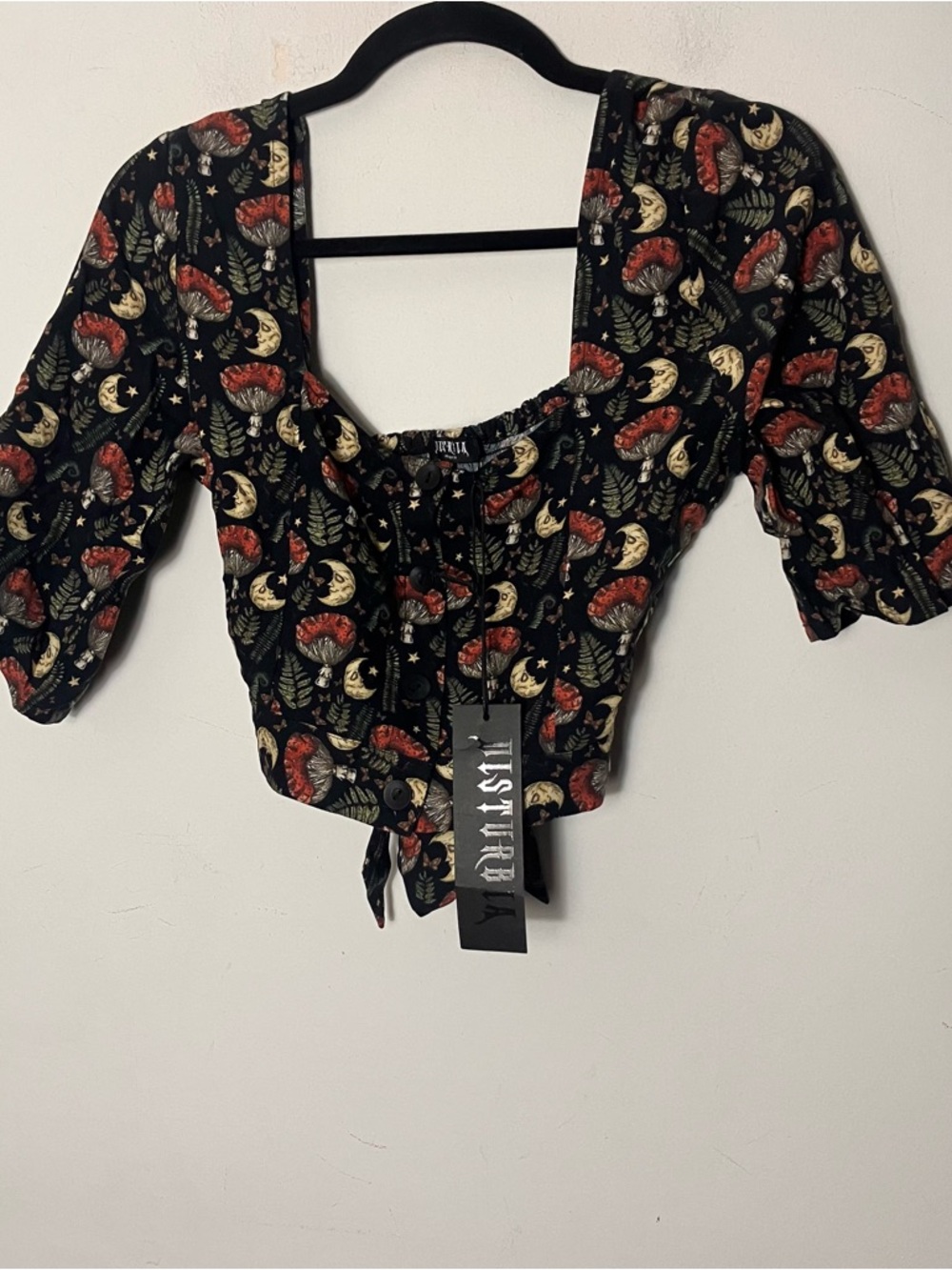 Disturbia Dreamfast Mushroom Moon Print Smocked Crop Top US 6 (UK 10) NWT - Picture 9 of 9
